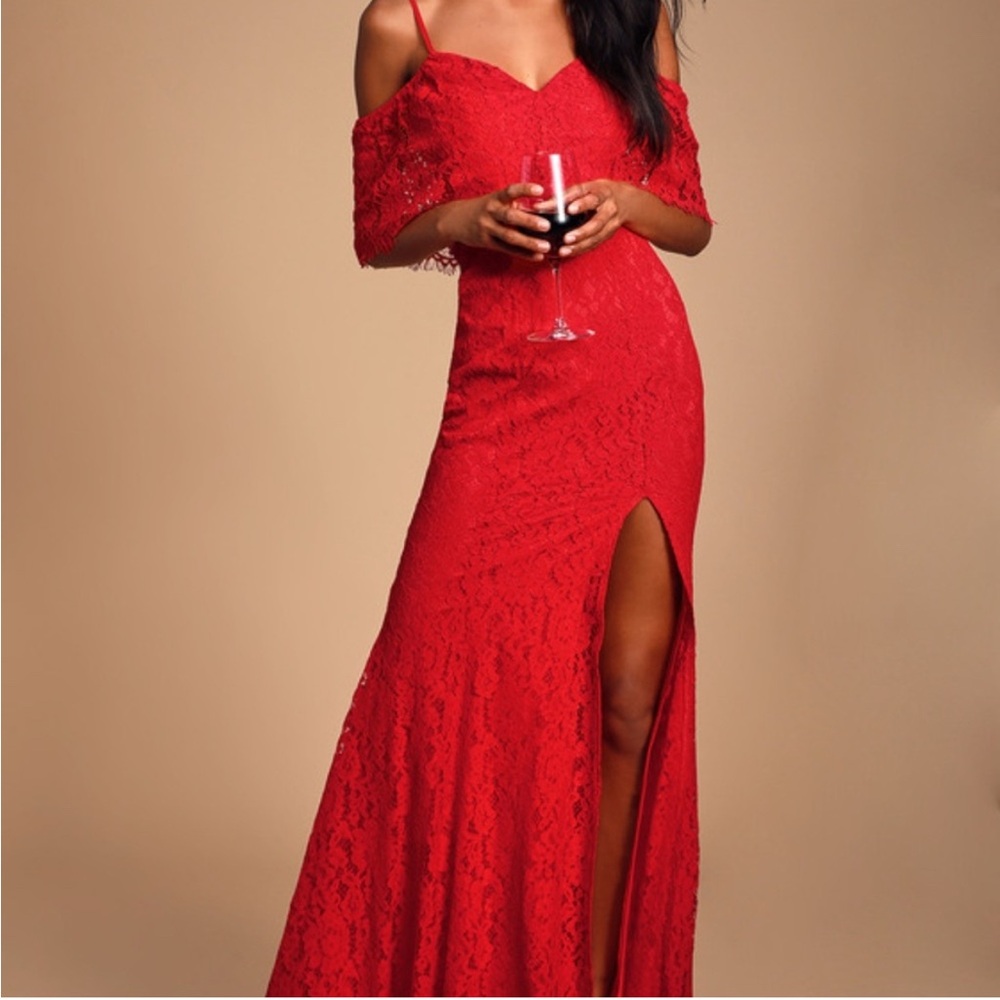 Lulus Katerina Red Lace Maxi Dress